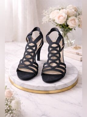 Karen Scott Debee Sz 9 1/2 Elegant Navy Strappy Heeled Sandals Navy